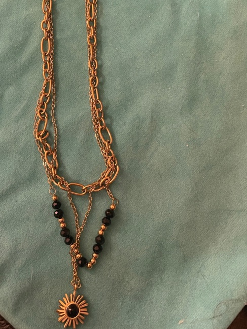 JBloom Gold Layered Sunburst Pendant Necklace with Black Beads